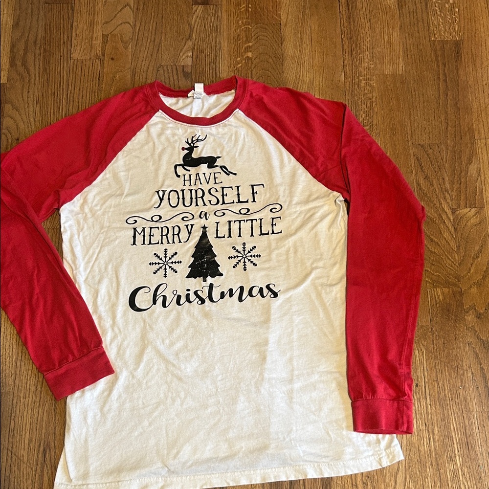 Have Yourself A Merry Little Christmas long sleeved baseball style tee EUC